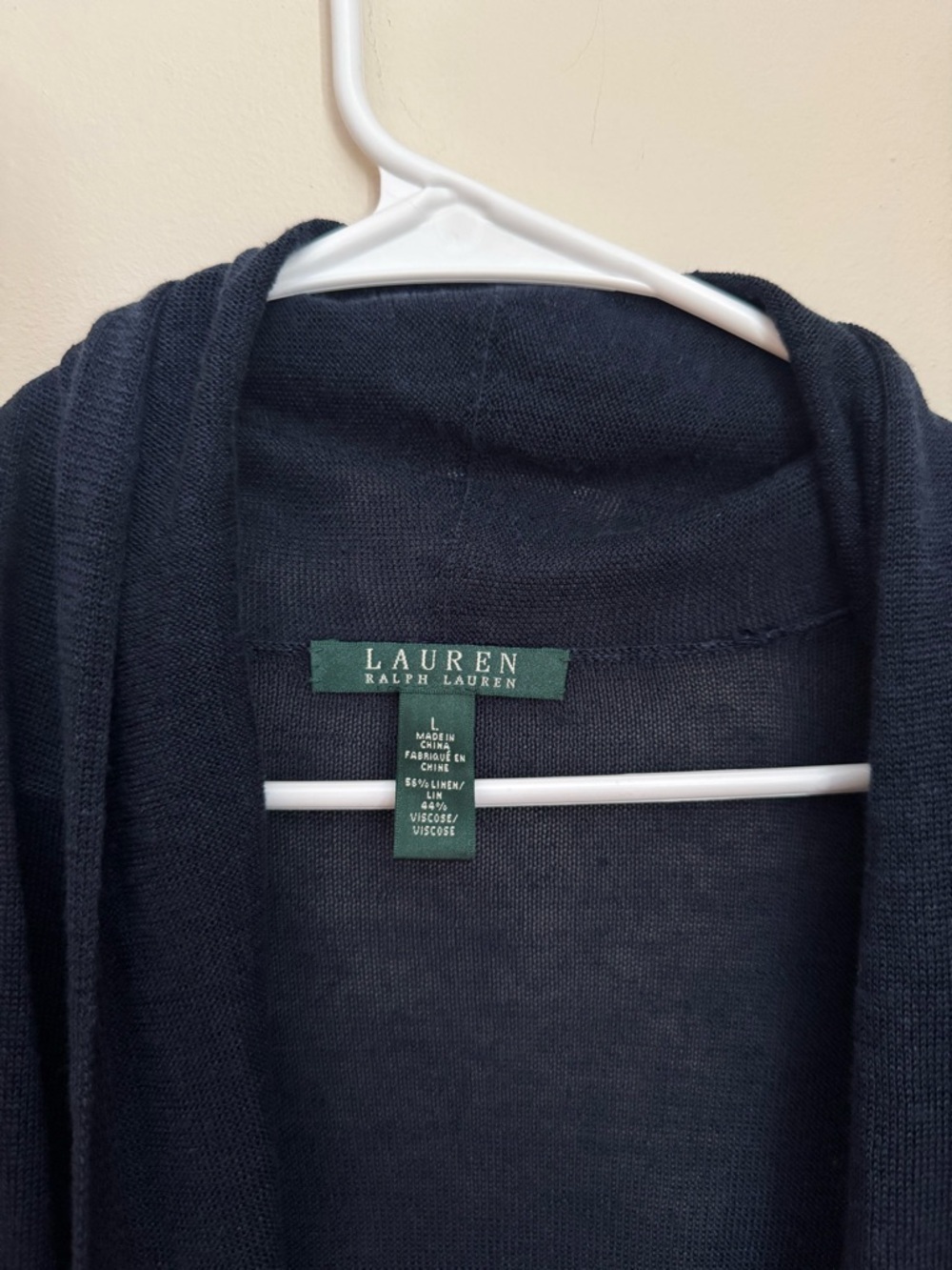 Lauren Ralph Lauren Linen Blend Border Stripe Cardigan Navy Green Size Large - Picture 3 of 6